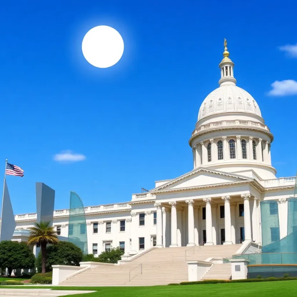 Sunshine capital with lobbying symbols and state landmarks.