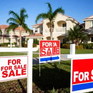 Bright homes for sale with "For Sale" signs in Florida.