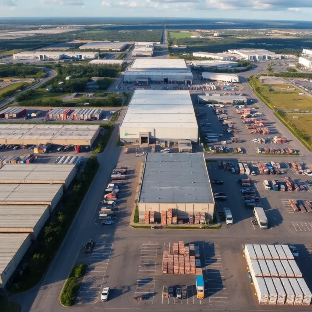 Aerial view of a bustling distribution center in Florida.