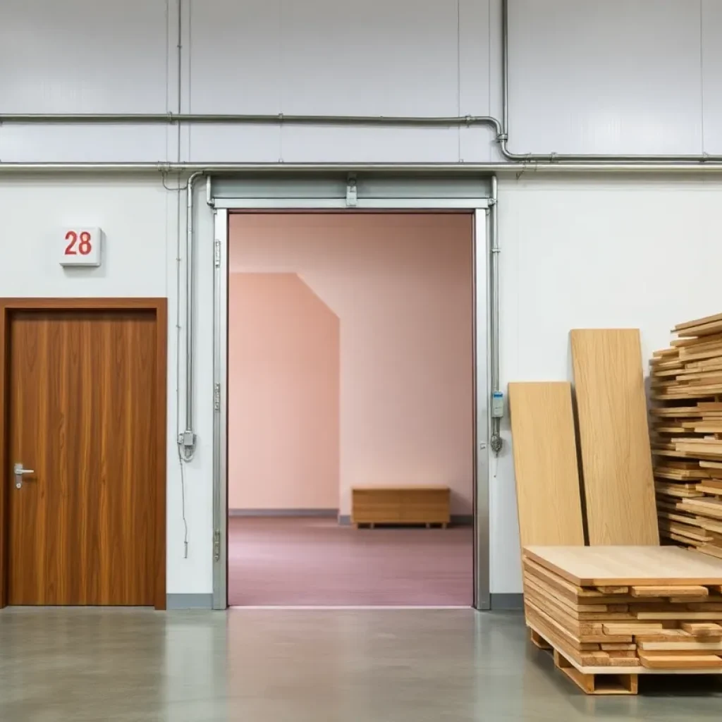 Industrial facility with doors and wooden materials in Florida.