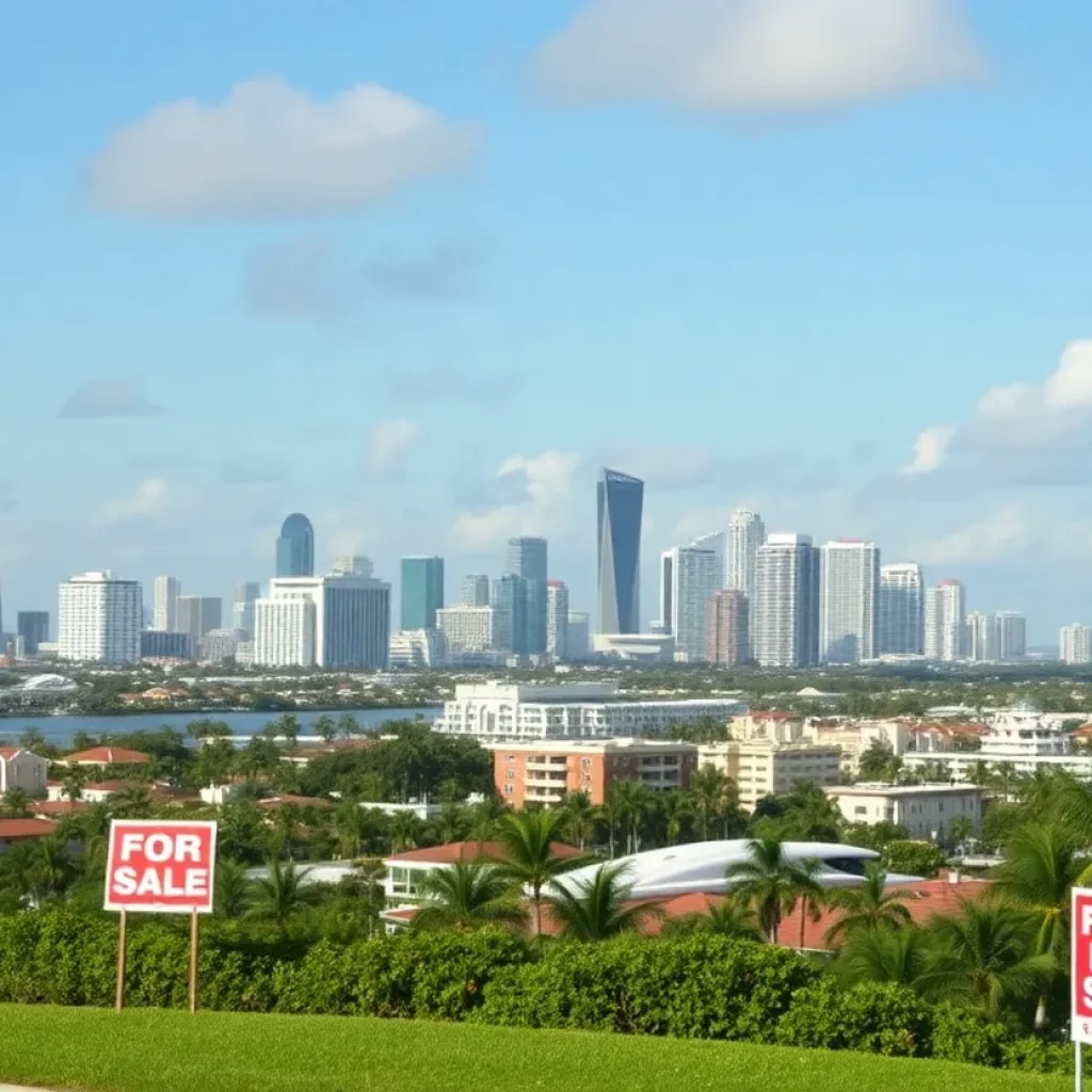 Skyline of Fort Lauderdale with "For Sale" signs visible.