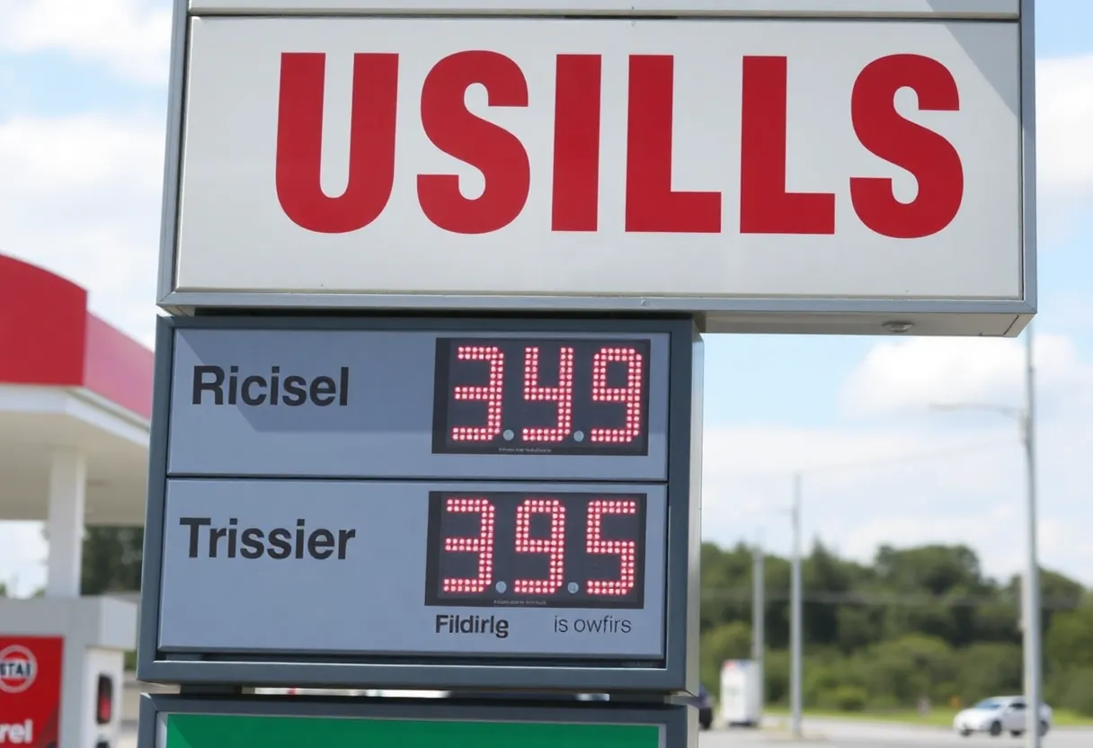 Gas station sign showing rising fuel prices.