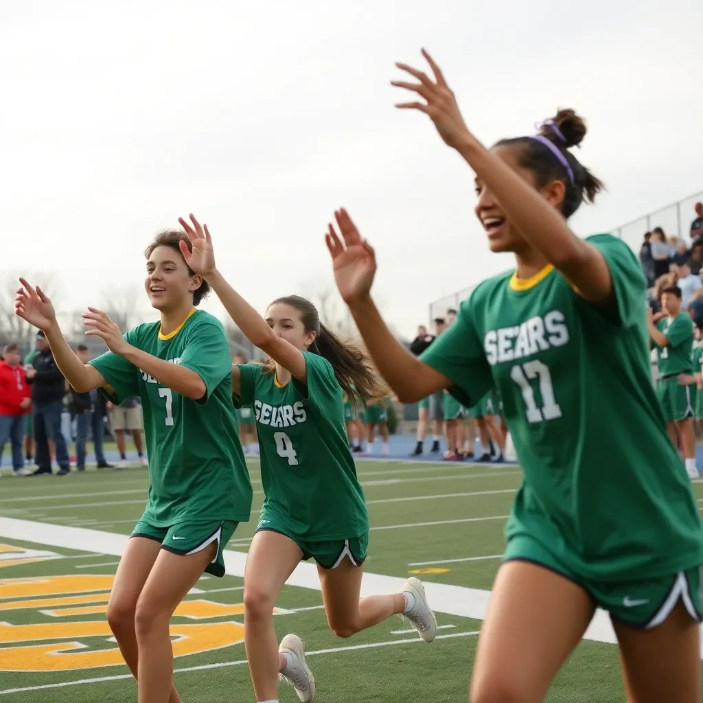 Dynamic student athletes in action at high school sports event.