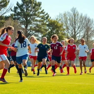 Baker County high school soccer team celebrating on the field