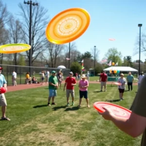 Participants enjoying disc golf at 121 Financial Ballpark