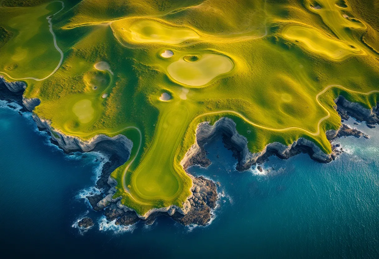 A diverse landscape of U.S. golf courses with golfers playing