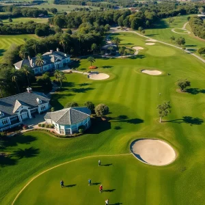 Beautifully landscaped private golf course at dawn