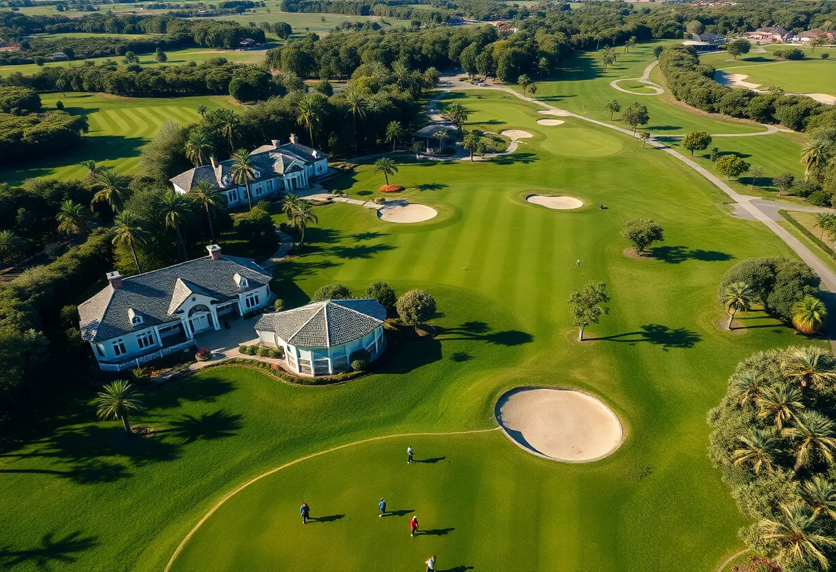 Beautifully landscaped private golf course at dawn