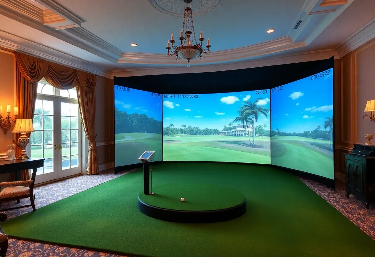 High-tech golf simulator in the Governor's Mansion