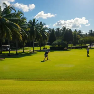 Golfers playing on a scenic public golf course in Florida