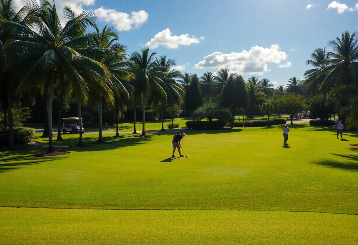 Golfers playing on a scenic public golf course in Florida