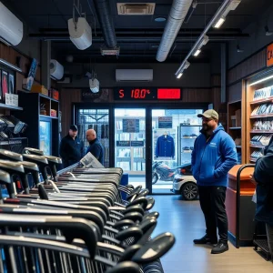 A theft occurring in a golf shop, depicting stolen golf clubs.