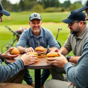 Golf equipment managers sharing knowledge in a modern facility