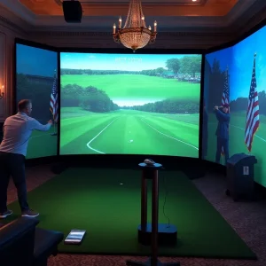 A high-tech golf simulator used in a political fundraising event.