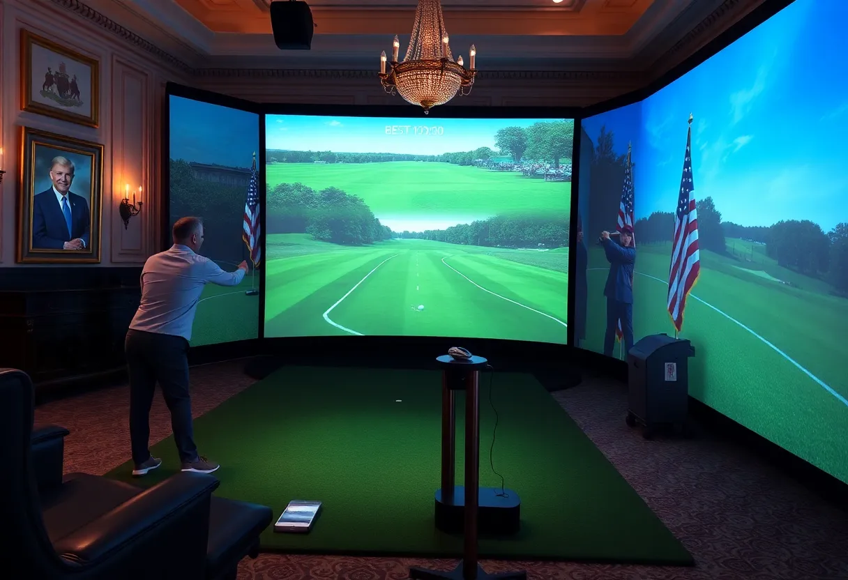 A high-tech golf simulator used in a political fundraising event.