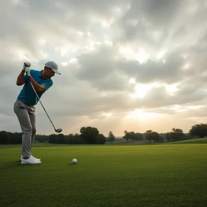 Scenic view of a golf player practicing on the course