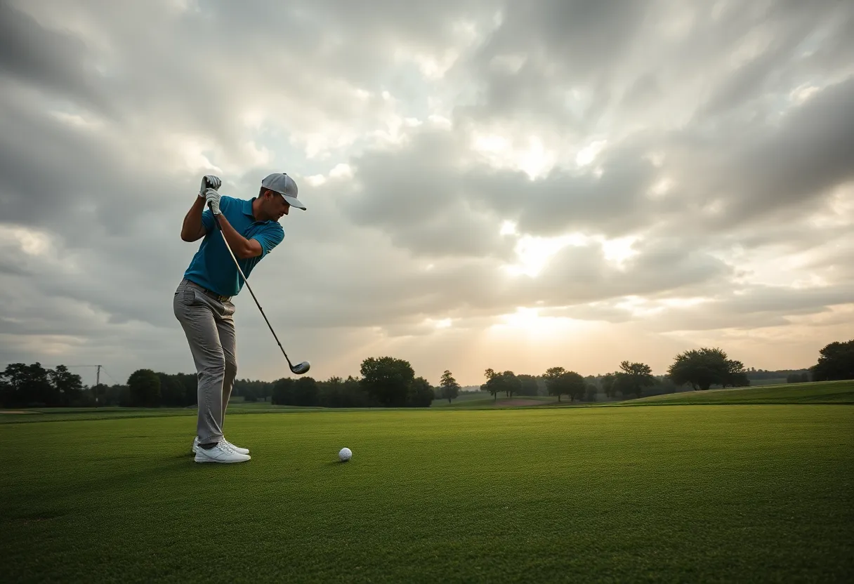 Scenic view of a golf player practicing on the course