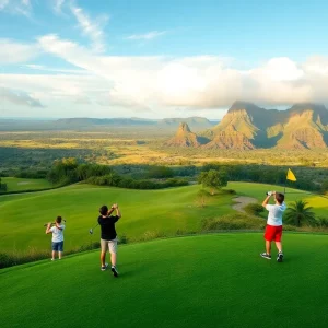 Young golfers competing at Hualalai Golf Course during the Drive, Chip & Putt event.