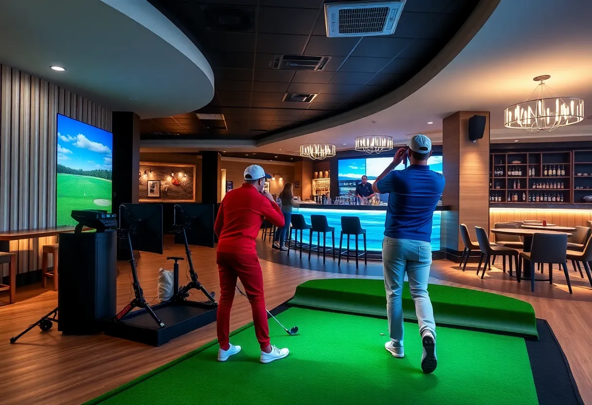 People playing indoor golf at The Cave