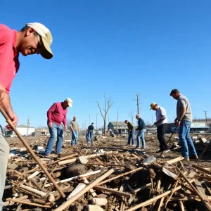 Residents helping each other during tornado recovery in Iowa.