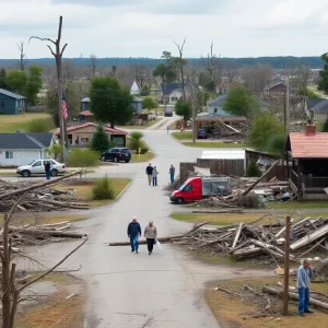 Destruction in Iowa neighborhood with community support signs