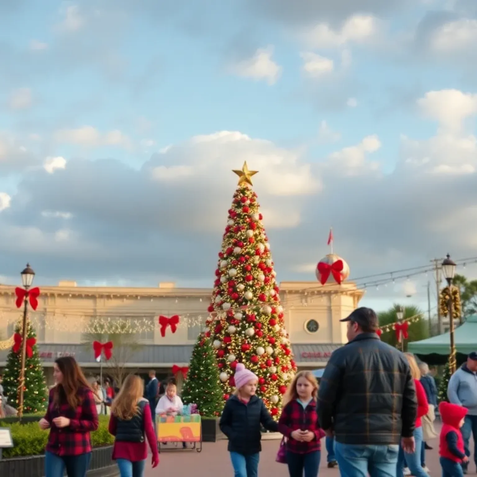 Families celebrating Christmas outdoors in Jacksonville