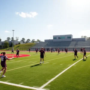 Jacksonville High School athletes practicing on the field