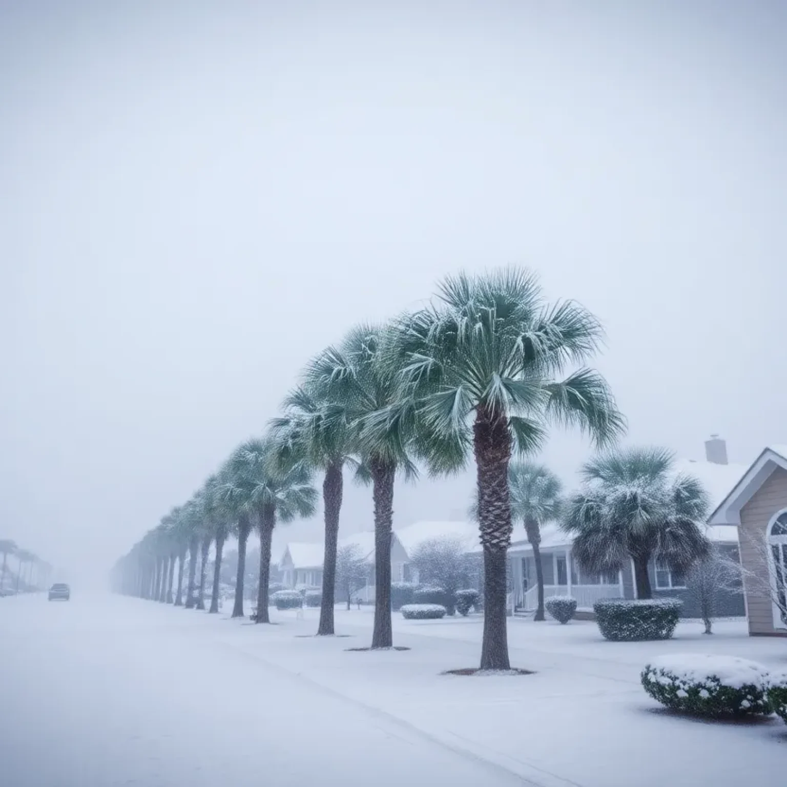 Snow-covered Jacksonville scenery from the historic 1989 snowstorm