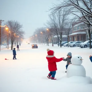 Children playing in the snow in Jacksonville, Florida during the December 1989 snowstorm