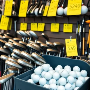 Display of golf equipment on sale