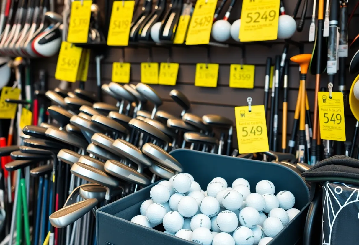 Display of golf equipment on sale