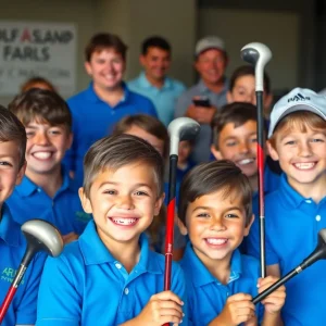 Children receiving custom golf clubs at the Flamingo Club event