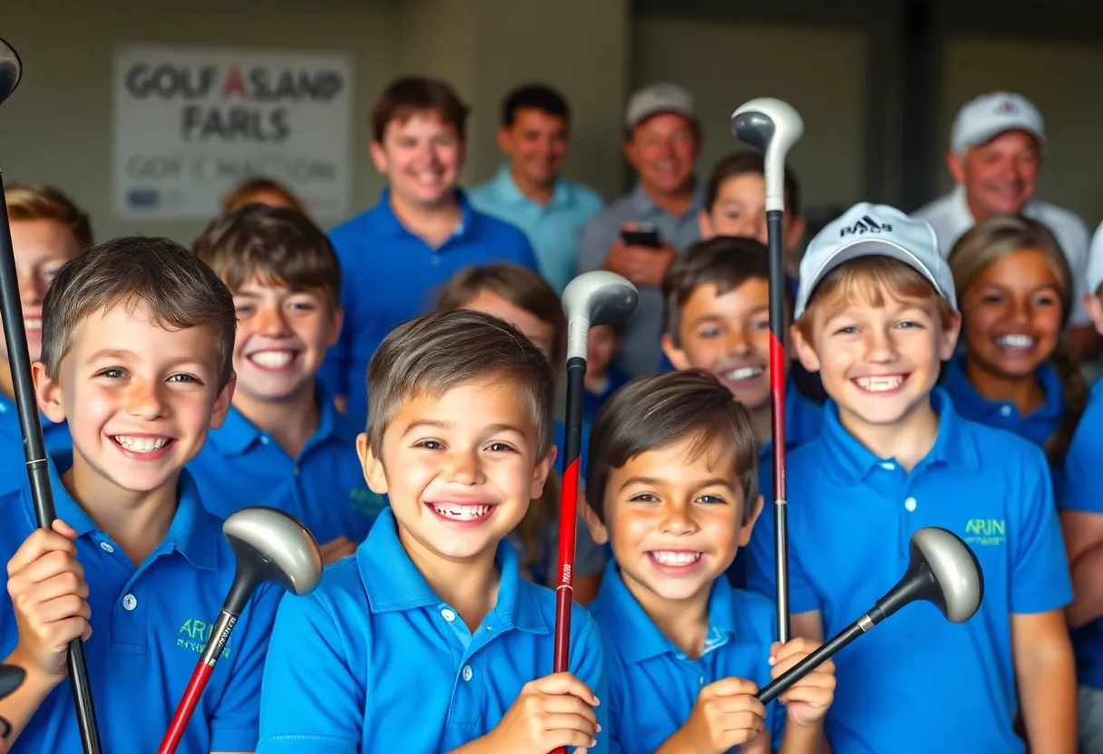 Children receiving custom golf clubs at the Flamingo Club event