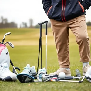 Collage of new golf gear including golf clubs, winter wear, golf boots, and accessories.