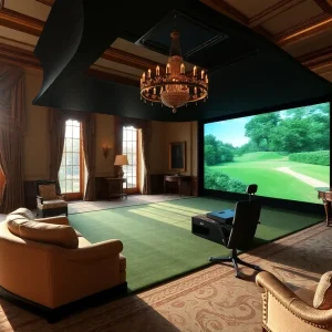 Luxury golf simulator in the Florida Governor's Mansion gym.