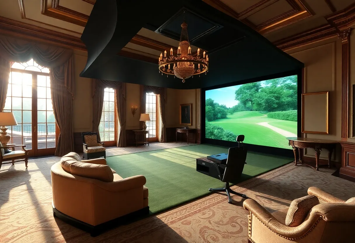 Luxury golf simulator in the Florida Governor's Mansion gym.