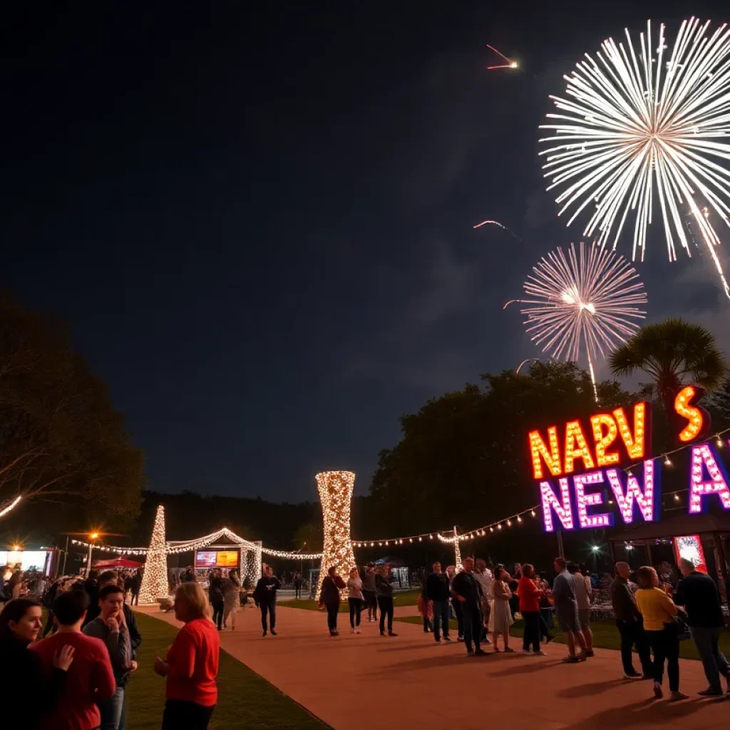 Celebration of New Year's Day 2025 in Jacksonville with fireworks and outdoor activities.