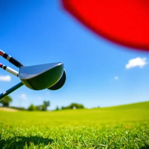 Golfers practicing on a sunny day at a collegiate golf course