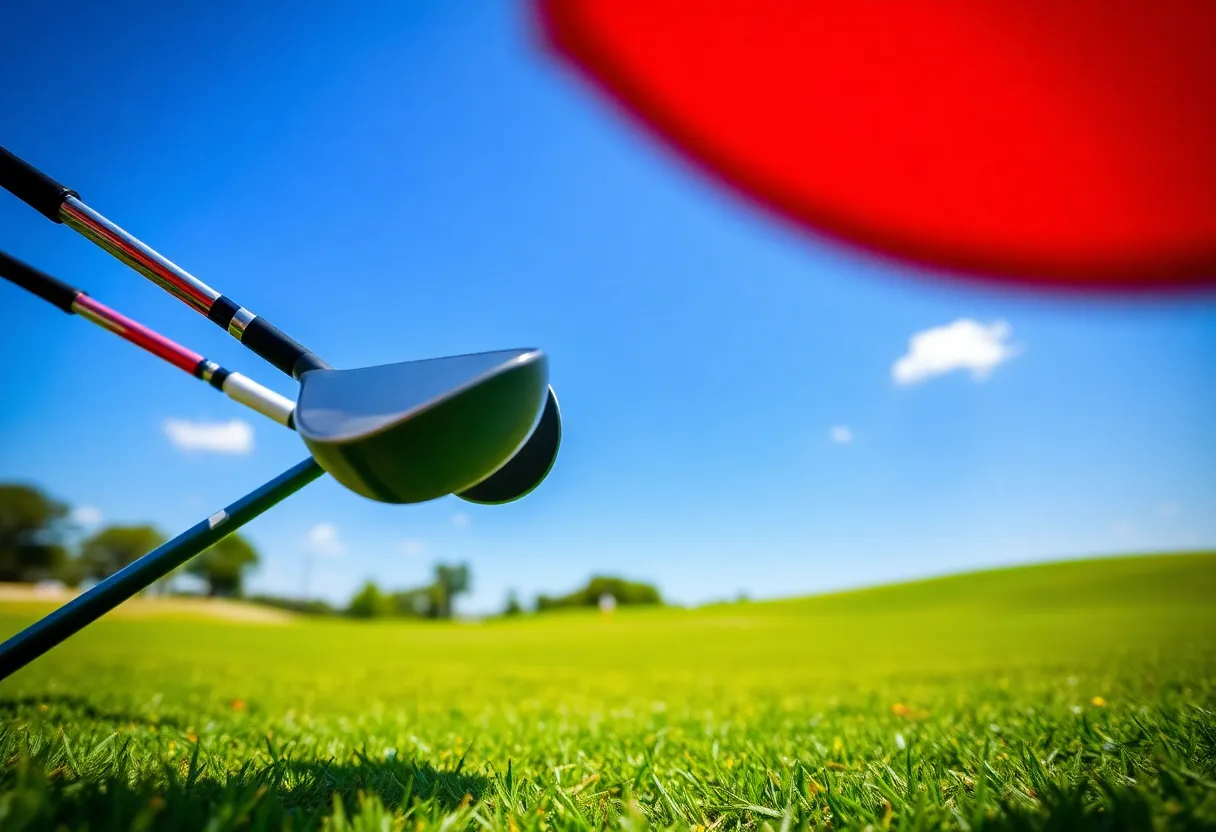 Golfers practicing on a sunny day at a collegiate golf course