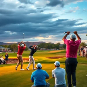 Golfers in action during the PGA vs LIV showdown at Shadow Creek Golf Course