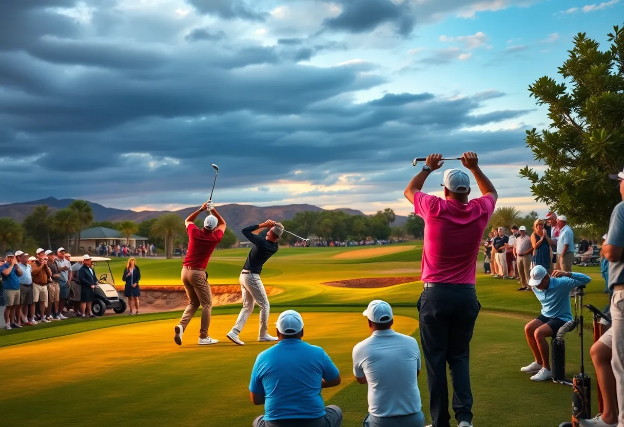 Golfers in action during the PGA vs LIV showdown at Shadow Creek Golf Course