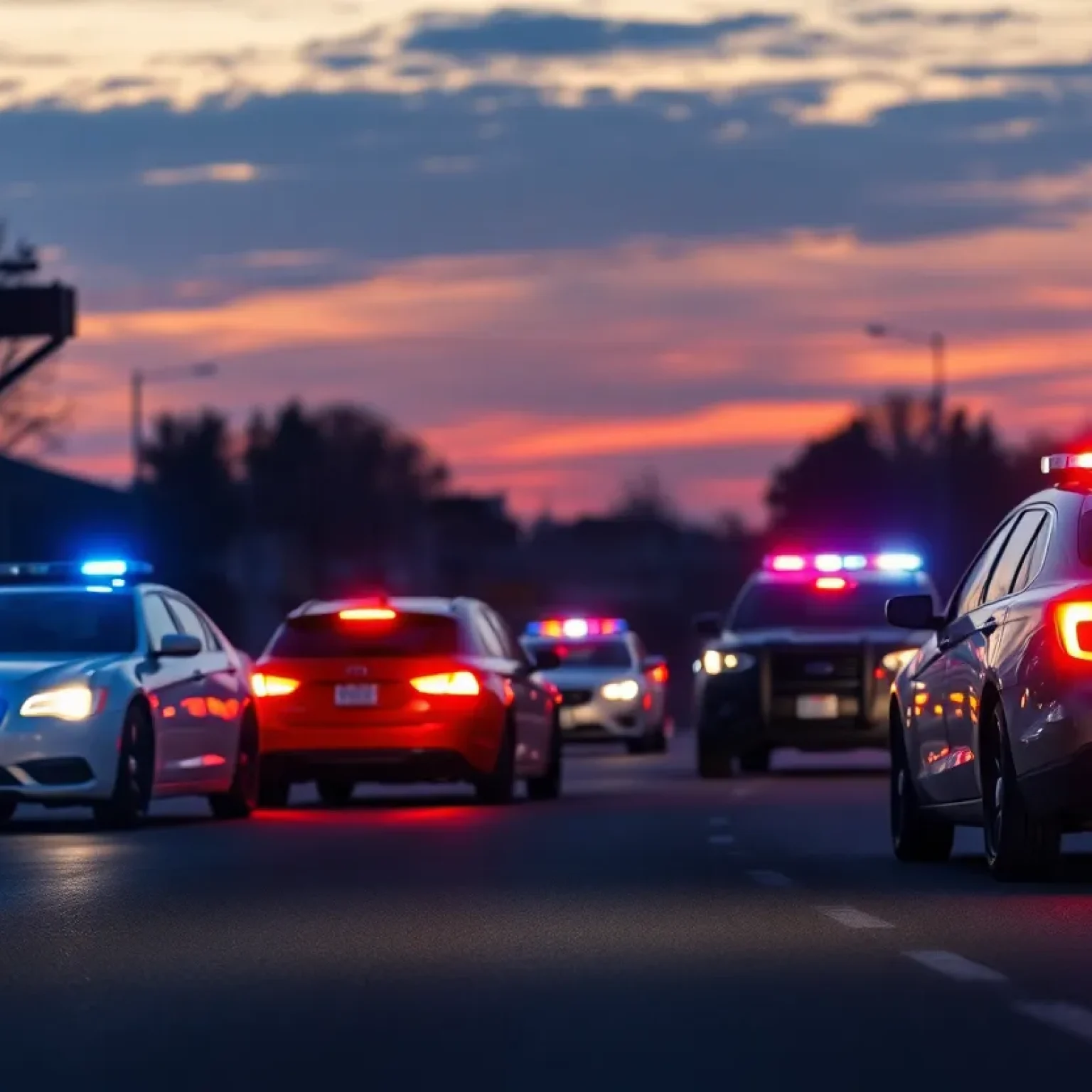 Abstract illustration of a police traffic stop at dusk