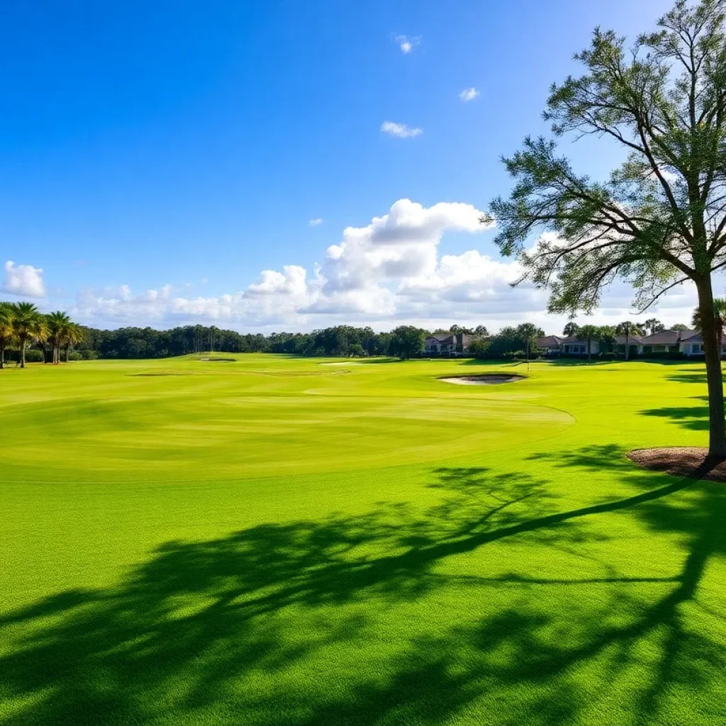 Aerial view of Soleta Golf Club with fairways and wetlands.