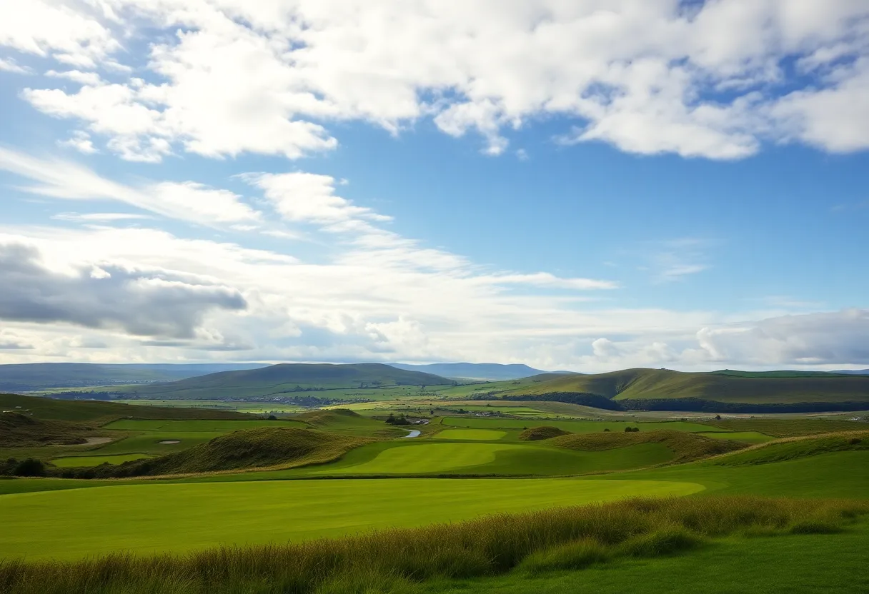 A scenic view of a golf course in Great Britain