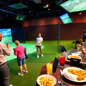 Players enjoying indoor golf at X-Golf in West Palm Beach