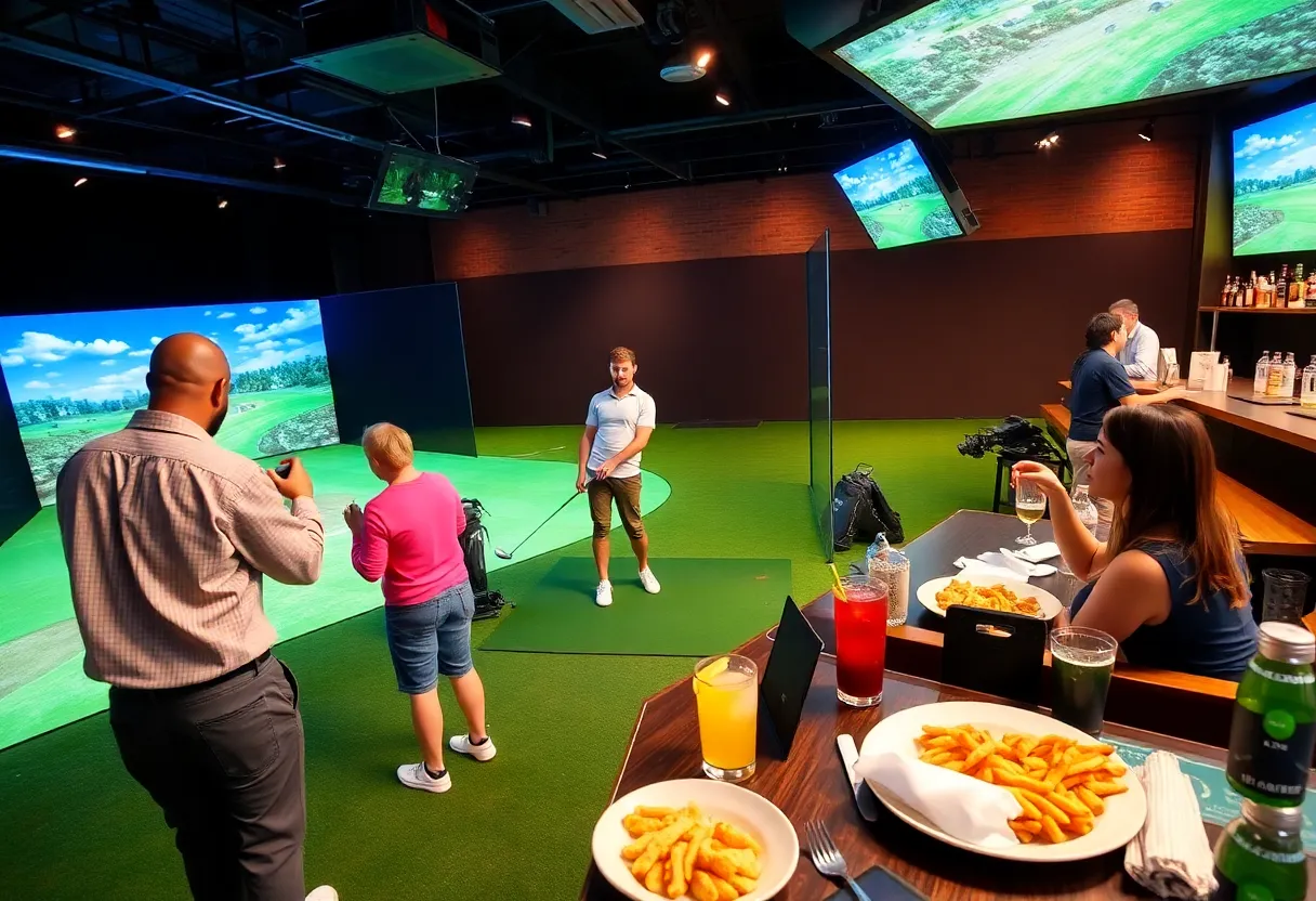 Players enjoying indoor golf at X-Golf in West Palm Beach