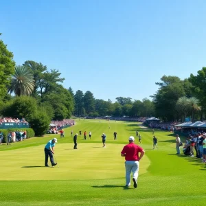 Golfers competing during a tournament in 2025