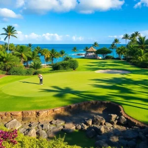 Golfers on a beautiful Hawaiian golf course during the 2025 PGA Tour season.