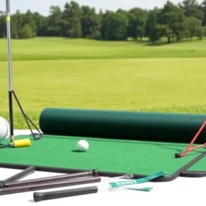 Various golf training aids on a golf course