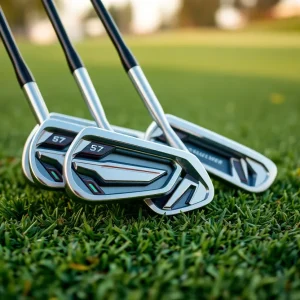 Callaway Golf Elyte family irons on a golf course